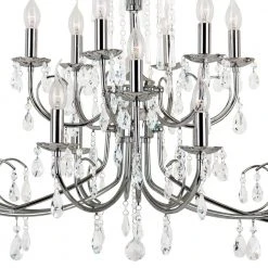 18-Light Polished Chrome Crystal Chandelier for Dining Room with Hanging Beads by Bel Air Lighting -GlowNest Shop polished chrome bel air lighting chandeliers 70368 pc 1f 1000