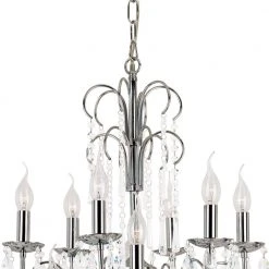 18-Light Polished Chrome Crystal Chandelier for Dining Room with Hanging Beads by Bel Air Lighting -GlowNest Shop polished chrome bel air lighting chandeliers 70368 pc 4f 1000