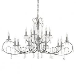 18-Light Polished Chrome Crystal Chandelier for Dining Room with Hanging Beads by Bel Air Lighting