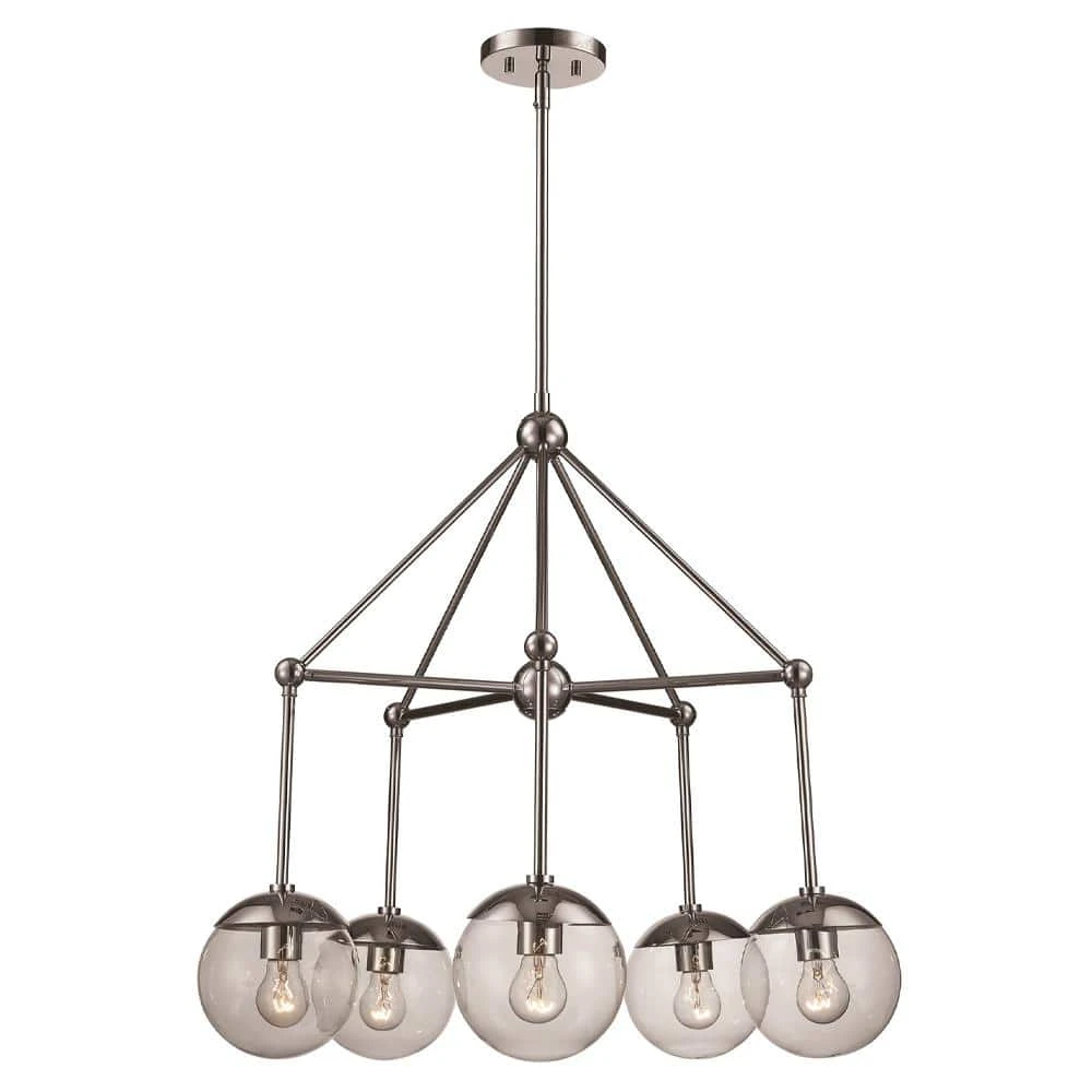 Riviera 5-Light Polished Chrome Chandelier for Dining Room with Clear Glass Globe Shades by Bel Air Lighting