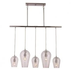 5-Light Polished Chrome Spiral Socket Hanging Kitchen Island Pendant Light with Clear Glass Shades by Bel Air Lighting