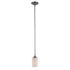 Mod Pod 1-Light Polished Chrome Hanging Mini Kitchen Pendant Light with Frosted Glass Cylinder Shade by Bel Air Lighting