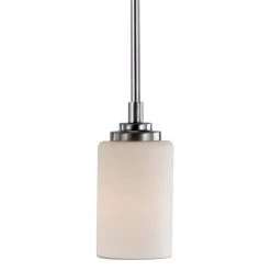 Mod Pod 1-Light Polished Chrome Hanging Mini Kitchen Pendant Light with Frosted Glass Cylinder Shade by Bel Air Lighting -GlowNest Shop polished chrome bel air lighting pendant lights 70520 pc c3 1000