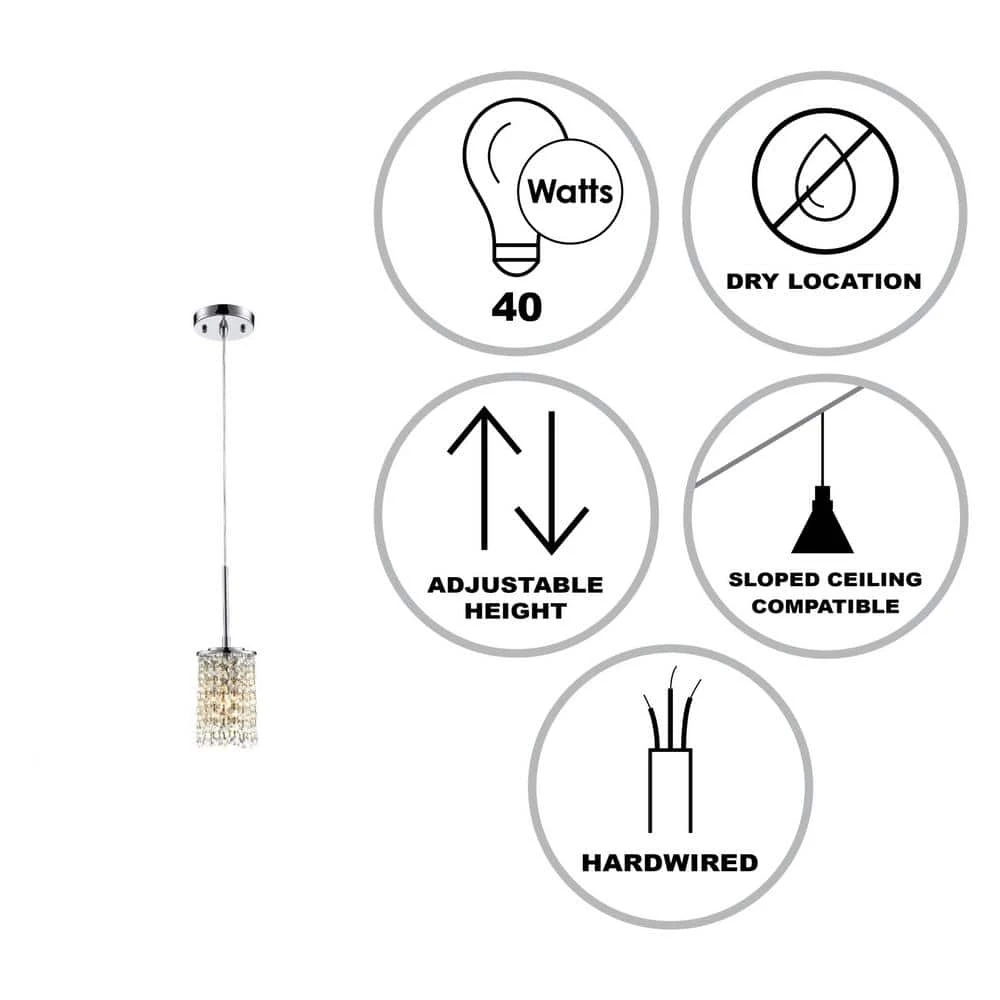 1-Light Polished Chrome Halogen Hanging Mini Kitchen Pendant Light with Round Crystal Shade by Bel Air Lighting 4 1-Light Polished Chrome Halogen Hanging Mini Kitchen Pendant Light with Round Crystal Shade by Bel Air Lighting - Image 2