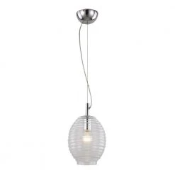 1-Light Polished Chrome Hanging Mini Kitchen Pendant Light with Clear Bee Hive Glass by Bel Air Lighting