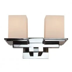 Fusion II 2-Light Polished Chrome Bathroom Vanity Light Fixture with Square Frosted Glass Shades by Bel Air Lighting