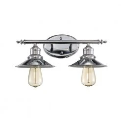 Griswald 2-Light Polished Chrome Bathroom Vanity Light Fixture with Metal Shades by Bel Air Lighting