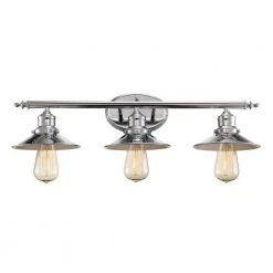 Griswald 3-Light Polished Chrome Bathroom Vanity Light Fixture with Metal Shades by Bel Air Lighting