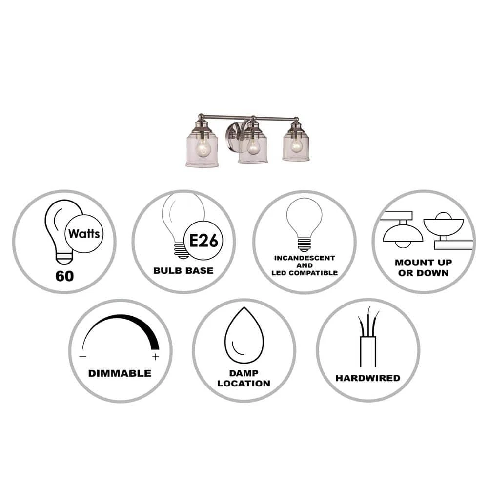 Agoura 23 in. 3-Light Polished Chrome Bathroom Vanity Light Fixture with Clear Glass Shades by Bel Air Lighting 4 Agoura 23 in. 3-Light Polished Chrome Bathroom Vanity Light Fixture with Clear Glass Shades by Bel Air Lighting - Image 2