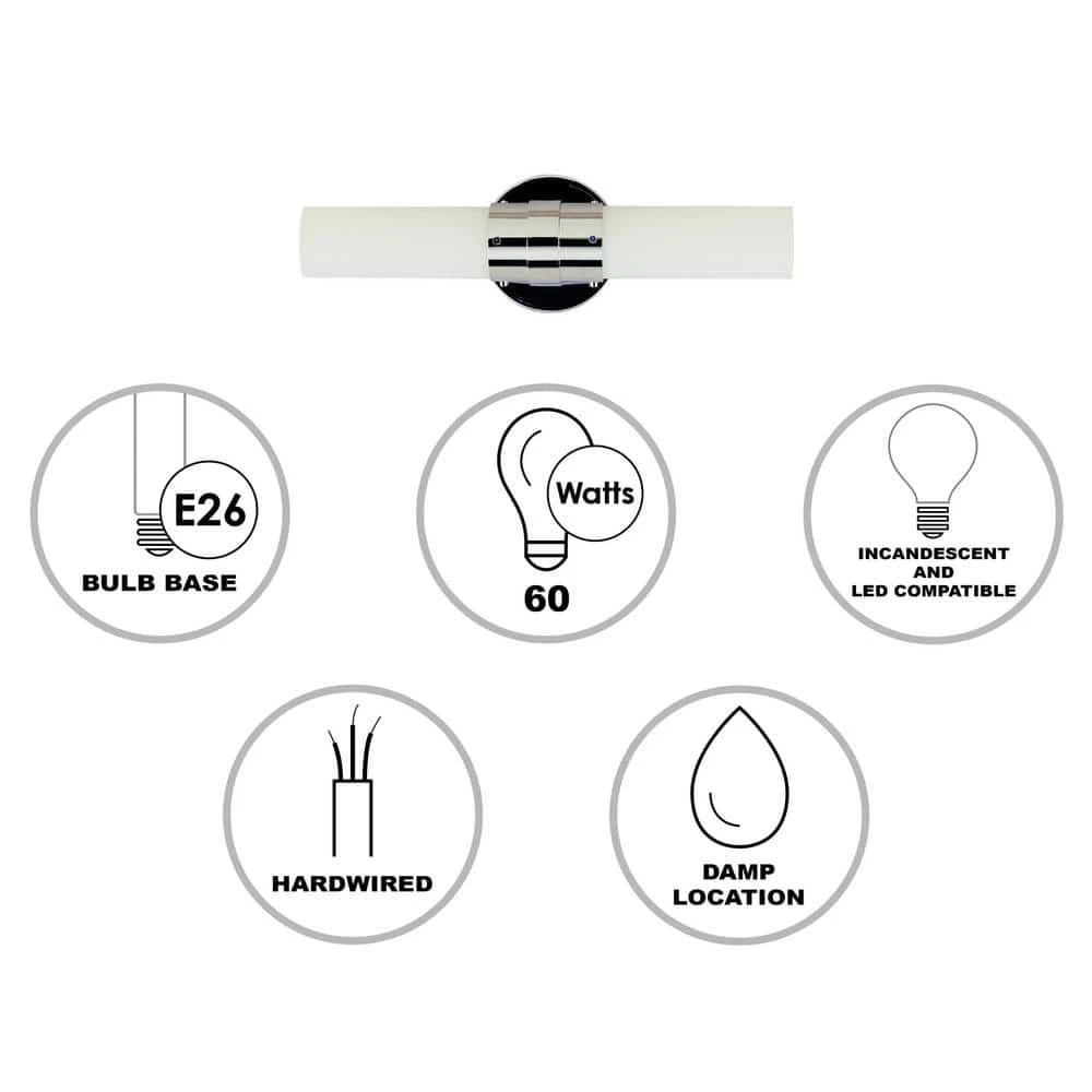 Fusion 15.5 in. 2-Light Polished Chrome Bathroom Vanity Light Fixture Bar with Frosted Glass Shade by Bel Air Lighting 4 Fusion 15.5 in. 2-Light Polished Chrome Bathroom Vanity Light Fixture Bar with Frosted Glass Shade by Bel Air Lighting - Image 2