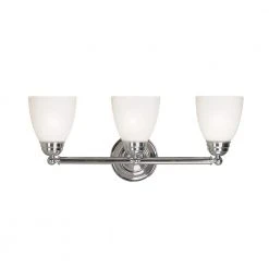 Ardmore 3-Light Polished Chrome Bathroom Vanity Light Fixture with Frosted Glass Shades by Bel Air Lighting -GlowNest Shop polished chrome bel air lighting vanity lighting 3357 pc c3 1000