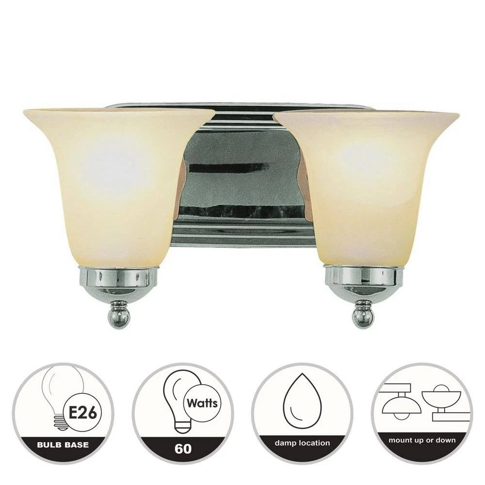 Cabernet Collection 2-Light Polished Chrome Bathroom Vanity Light Fixture with White Marbleized Shade by Bel Air Lighting 4 Cabernet Collection 2-Light Polished Chrome Bathroom Vanity Light Fixture with White Marbleized Shade by Bel Air Lighting - Image 2