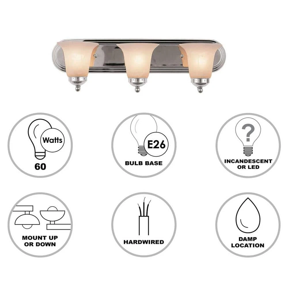 Cabernet Collection 3-Light Polished Chrome Bathroom Vanity Light Fixture with White Marbleized Shade by Bel Air Lighting 4 Cabernet Collection 3-Light Polished Chrome Bathroom Vanity Light Fixture with White Marbleized Shade by Bel Air Lighting - Image 2