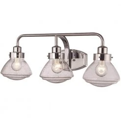 26.5 in. 3-Light Polished Chrome Bathroom Vanity Light Fixture with Seeded Glass Schoolhouse Shades by Bel Air Lighting