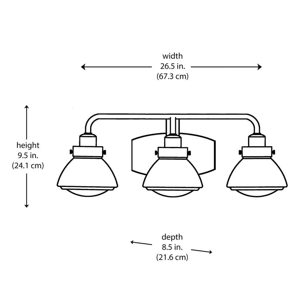 26.5 in. 3-Light Polished Chrome Bathroom Vanity Light Fixture with Seeded Glass Schoolhouse Shades by Bel Air Lighting 5 26.5 in. 3-Light Polished Chrome Bathroom Vanity Light Fixture with Seeded Glass Schoolhouse Shades by Bel Air Lighting - Image 3