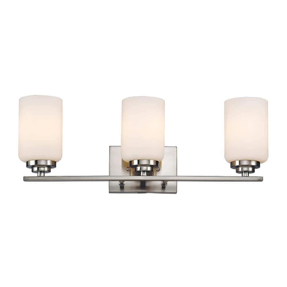 Mod Pod 22 in. 3-Light Polished Chrome CFL Bathroom Vanity Light Fixture with Frosted Glass Cylinder Shades by Bel Air Lighting 3 Mod Pod 22 in. 3-Light Polished Chrome CFL Bathroom Vanity Light Fixture with Frosted Glass Cylinder Shades by Bel Air Lighting