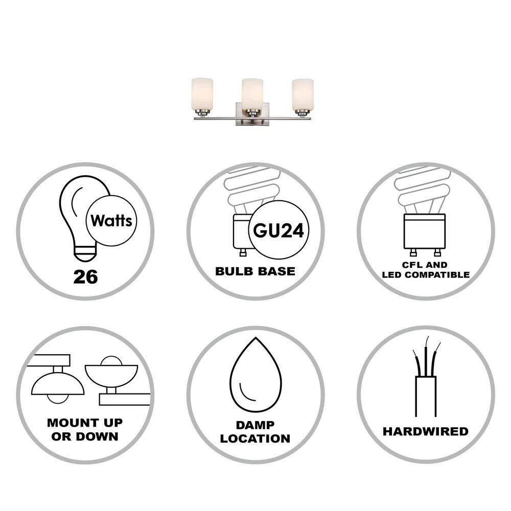 Mod Pod 22 in. 3-Light Polished Chrome CFL Bathroom Vanity Light Fixture with Frosted Glass Cylinder Shades by Bel Air Lighting 4 Mod Pod 22 in. 3-Light Polished Chrome CFL Bathroom Vanity Light Fixture with Frosted Glass Cylinder Shades by Bel Air Lighting - Image 2