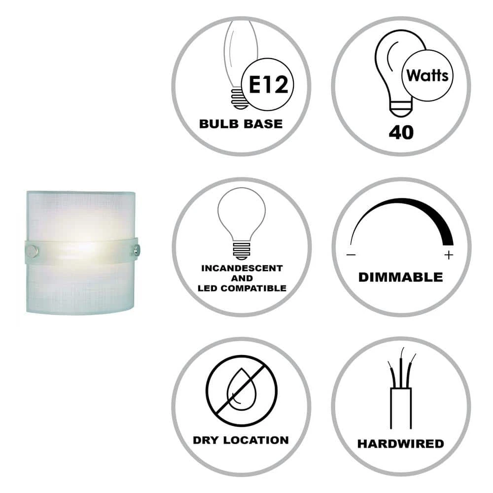 Morie 1-Light Polished Chrome Wall Sconce Light Fixture with Frosted Glass Linen Shade by Bel Air Lighting 4 Morie 1-Light Polished Chrome Wall Sconce Light Fixture with Frosted Glass Linen Shade by Bel Air Lighting - Image 2