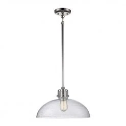 1-Light Polished Nickel Hanging Kitchen Pendant Light with Seeded Glass Dome Shade by Bel Air Lighting