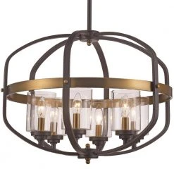 6-Light Oil Rubbed Bronze and Antique Gold Hanging Kitchen Pendant Light with Metal and Clear Glass Shades by Bel Air Lighting -GlowNest Shop rubbed oil bronze and antique gold bel air lighting chandeliers 10986 rob ag 4f 1000