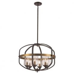 6-Light Oil Rubbed Bronze and Antique Gold Hanging Kitchen Pendant Light with Metal and Clear Glass Shades by Bel Air Lighting