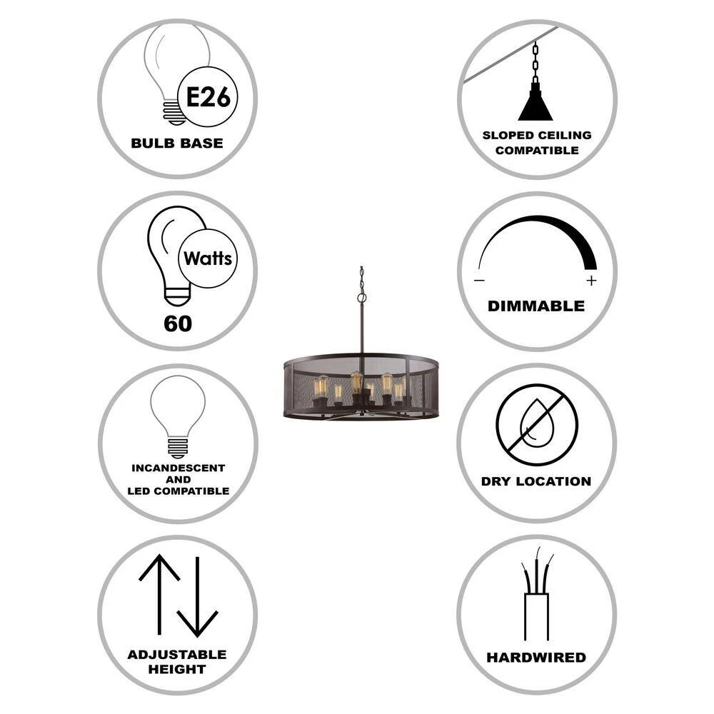 Mesh 30 in. 8-Light Oil Rubbed Bronze Hanging Kitchen Pendant Light with Metal Shade by Bel Air Lighting 4 Mesh 30 in. 8-Light Oil Rubbed Bronze Hanging Kitchen Pendant Light with Metal Shade by Bel Air Lighting - Image 2