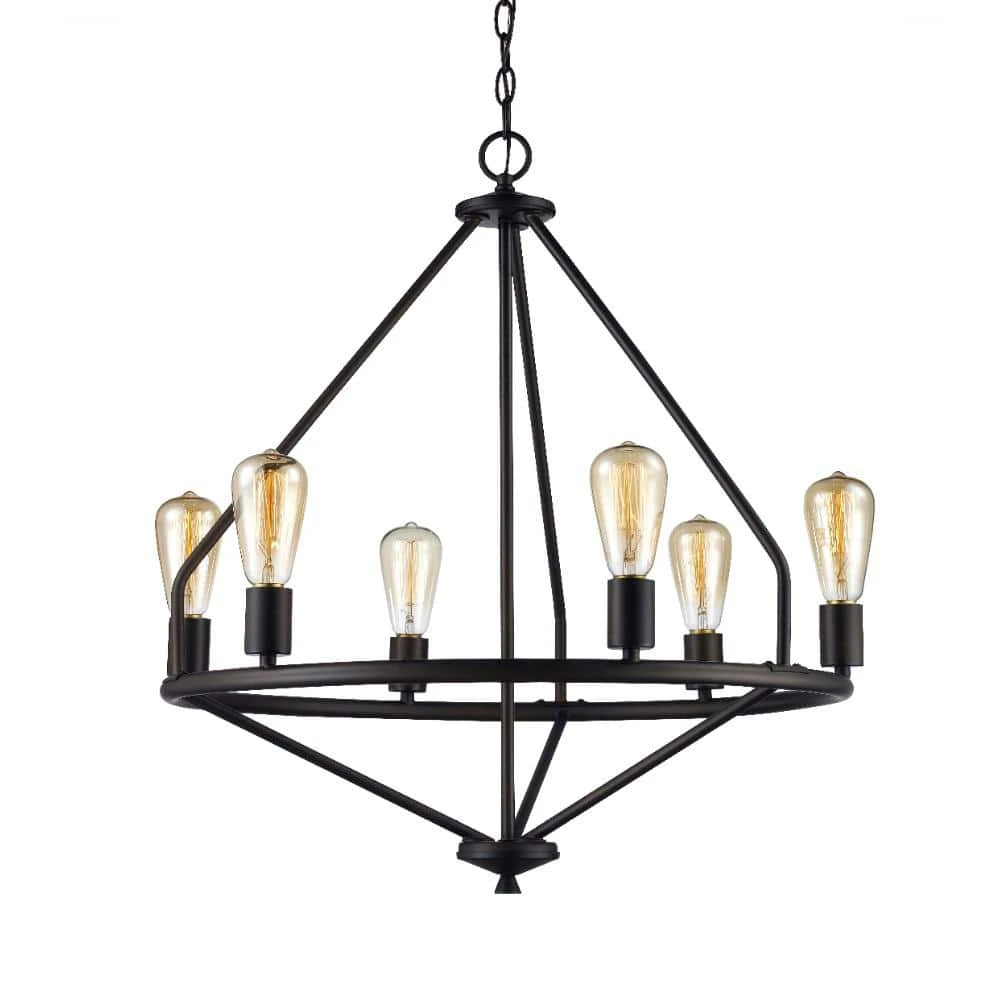 6-Light Rubbed Oil Bronze Wagon Wheel Chandelier for Dining Room by Bel Air Lighting