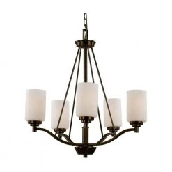 Mod Pod 5-Light Oil Rubbed Bronze Chandelier for Dining Room with Frosted Glass Cylinder Shades by Bel Air Lighting