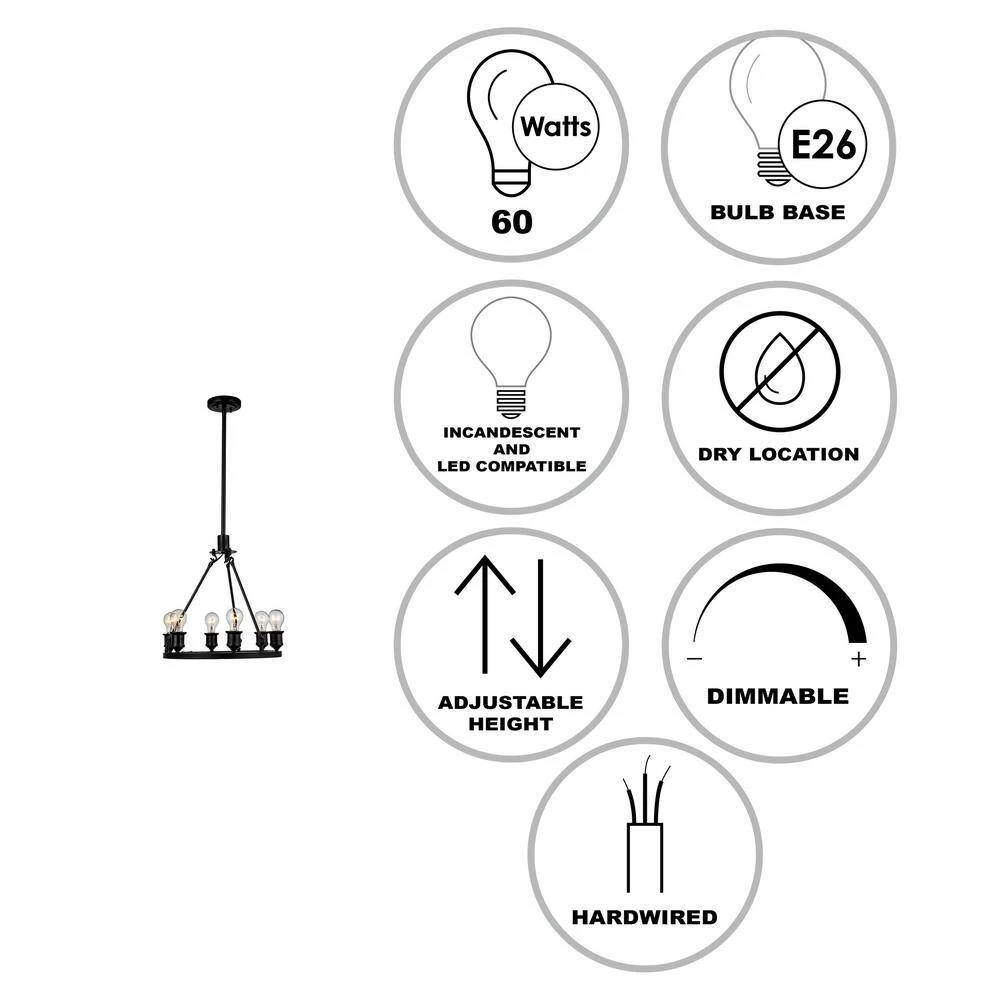 Underwood 6-Light Rubbed Oil Bronze Wagon Wheel Hanging Kitchen Pendant Light by Bel Air Lighting 11 Underwood 6-Light Rubbed Oil Bronze Wagon Wheel Hanging Kitchen Pendant Light by Bel Air Lighting - Image 9