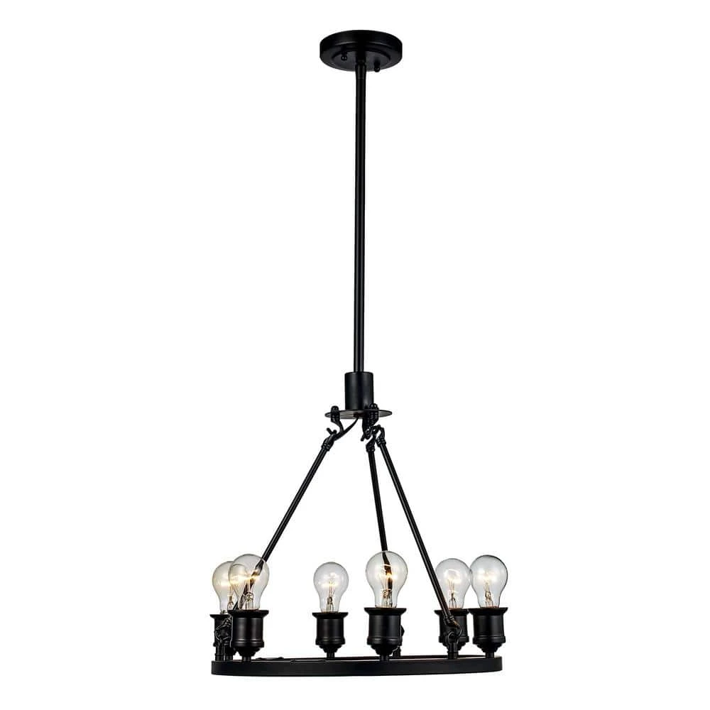 Underwood 6-Light Rubbed Oil Bronze Wagon Wheel Hanging Kitchen Pendant Light by Bel Air Lighting 3 Underwood 6-Light Rubbed Oil Bronze Wagon Wheel Hanging Kitchen Pendant Light by Bel Air Lighting