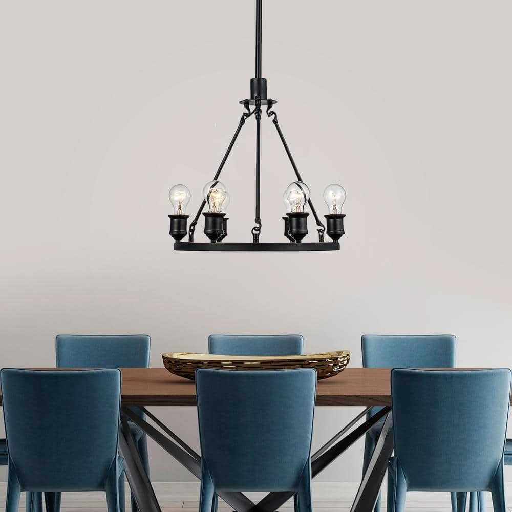 Underwood 6-Light Rubbed Oil Bronze Wagon Wheel Hanging Kitchen Pendant Light by Bel Air Lighting 4 Underwood 6-Light Rubbed Oil Bronze Wagon Wheel Hanging Kitchen Pendant Light by Bel Air Lighting - Image 2