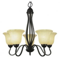Glasswood 5-Light Oil Rubbed Bronze Chandelier for Dining Room with Tea Stain Glass Shades by Bel Air Lighting