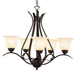 Aspen 5-Light Oil Rubbed Bronze Chandelier for Dining Room with Marbleized Glass Shades by Bel Air Lighting