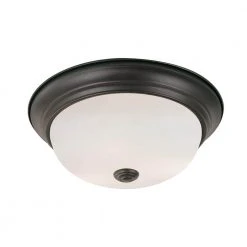 Bowers 11 in. 2-Light Oil Rubbed Bronze Flush Mount Kitchen Ceiling Light Fixture with Frosted Glass Shade by Bel Air Lighting