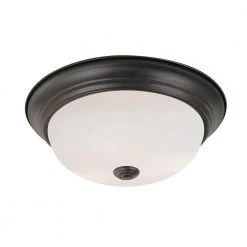 Bowers 13 in. 2-Light Oil Rubbed Bronze Flush Mount Kitchen Ceiling Light Fixture with Frosted Glass Shade by Bel Air Lighting