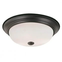 Bowers 15 in. 3-Light Oil Rubbed Bronze Flush Mount Kitchen Ceiling Light Fixture with Frosted Glass Shade by Bel Air Lighting