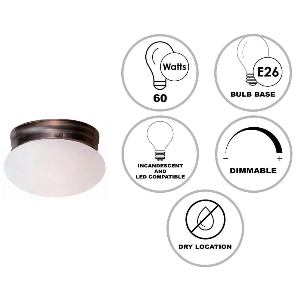 Dash 8 in. 1-Light Oil Rubbed Bronze Flush Mount Kitchen Ceiling Light Fixture with Marbleized Glass by Bel Air Lighting 4 Dash 8 in. 1-Light Oil Rubbed Bronze Flush Mount Kitchen Ceiling Light Fixture with Marbleized Glass by Bel Air Lighting - Image 2