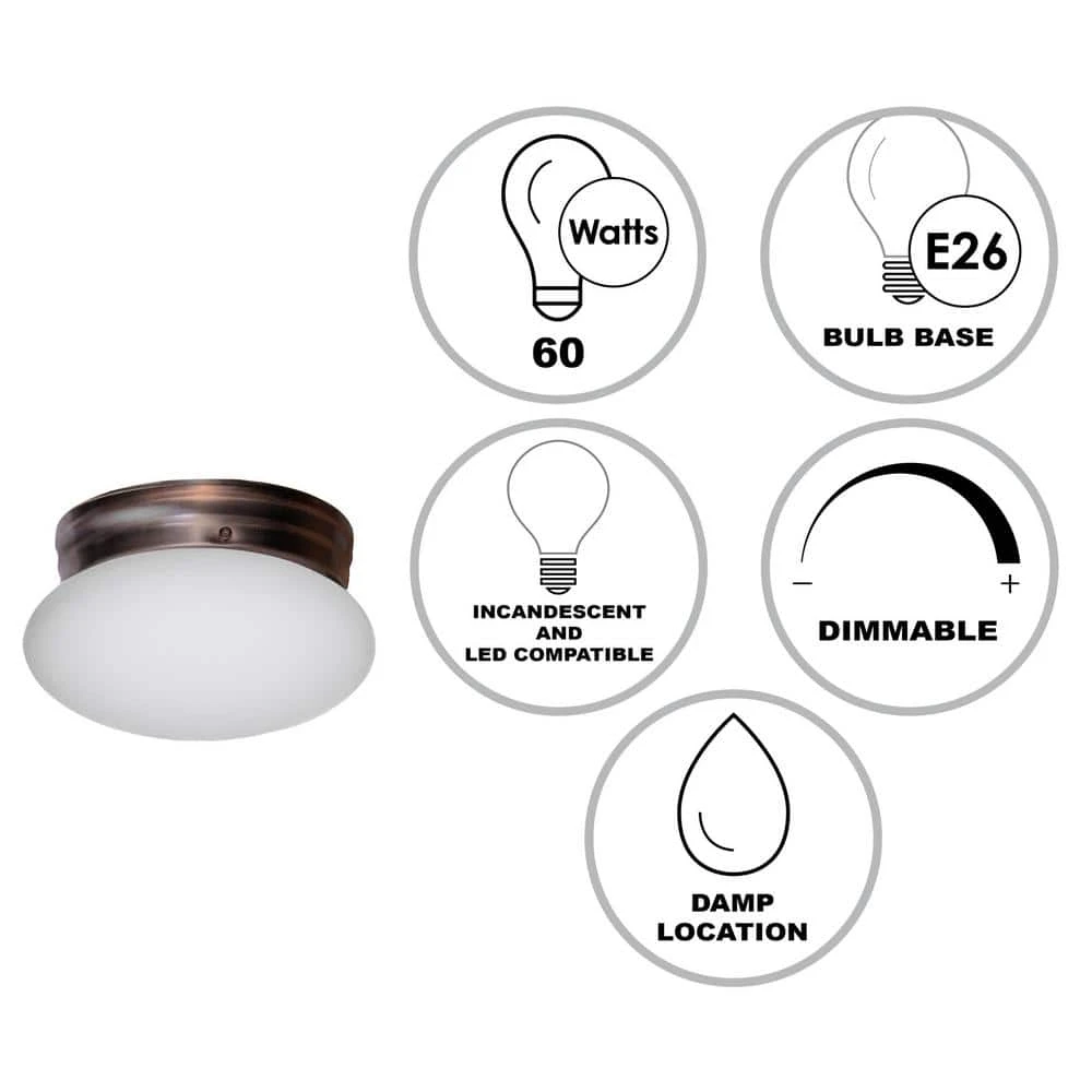 Dash 10 in. 2-Light Oil Rubbed Bronze Flush Mount Kitchen Ceiling Light Fixture with Opal Glass by Bel Air Lighting 4 Dash 10 in. 2-Light Oil Rubbed Bronze Flush Mount Kitchen Ceiling Light Fixture with Opal Glass by Bel Air Lighting - Image 2