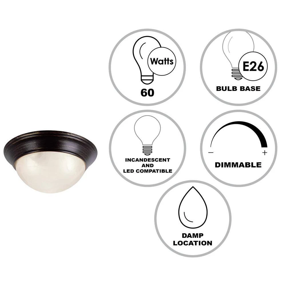 Athena 16 in. 3-Light Oil Rubbed Bronze Flush Mount Kitchen Ceiling Light Fixture with Marbleized Glass Shade by Bel Air Lighting 4 Athena 16 in. 3-Light Oil Rubbed Bronze Flush Mount Kitchen Ceiling Light Fixture with Marbleized Glass Shade by Bel Air Lighting - Image 2