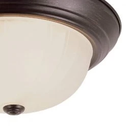 Breakwater 11 in. 2-Light Oil Rubbed Bronze CFL Flush Mount Kitchen Ceiling Light Fixture with Frosted Glass Melon Shade by Bel Air Lighting -GlowNest Shop rubbed oil bronze bel air lighting flush mount lights pl 13211 1 rob 4f 1000