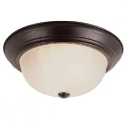 Breakwater 11 in. 2-Light Oil Rubbed Bronze CFL Flush Mount Kitchen Ceiling Light Fixture with Frosted Glass Melon Shade by Bel Air Lighting