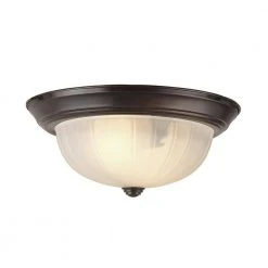 Breakwater 11 in. 2-Light Oil Rubbed Bronze CFL Flush Mount Kitchen Ceiling Light Fixture with Frosted Glass Melon Shade by Bel Air Lighting -GlowNest Shop rubbed oil bronze bel air lighting flush mount lights pl 13211 1 rob c3 1000
