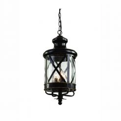Chandler 3-Light Oiled Bronze Hanging Outdoor Pendant Light with Seeded Glass by Bel Air Lighting