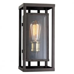 Showcase 13 in. 1-Light Rubbed Oil Bronze and Antique Brass Outdoor Wall Light Sconce Lantern with Clear Glass by Bel Air Lighting