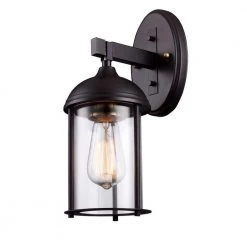 Blues 13.5 in. 1-Light Oil Rubbed Bronze and Antique Gold Outdoor Wall Light Sconce Lantern by Bel Air Lighting