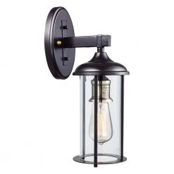 Blues 15.5 in. 1-Light Oil Rubbed Bronze and Antique Gold Outdoor Wall Light Sconce Lantern by Bel Air Lighting