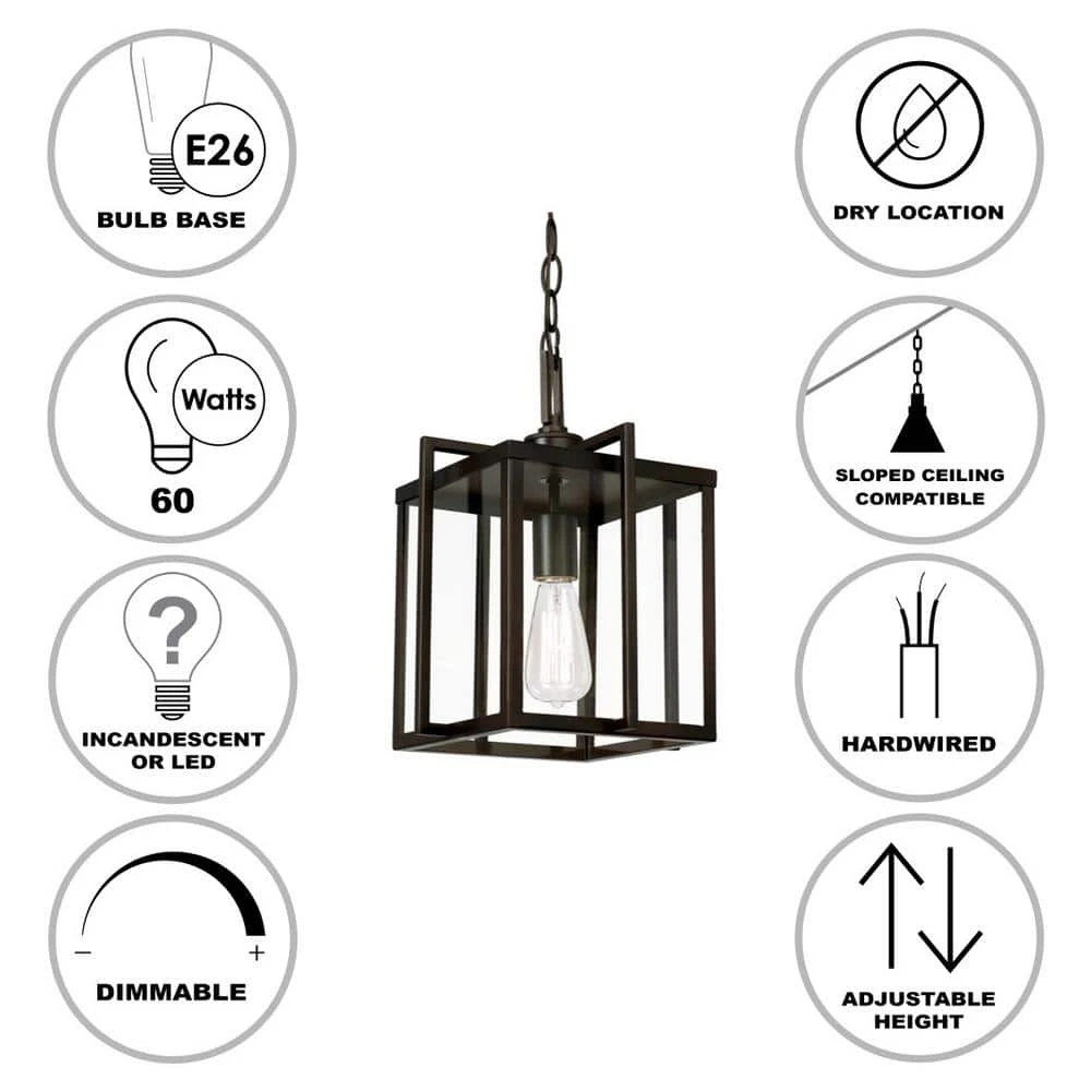 Eastwood II 10 in. 1-Light Oil Rubbed Bronze Hanging Mini Kitchen Pendant Light with Clear Glass Shade by Bel Air Lighting 4 Eastwood II 10 in. 1-Light Oil Rubbed Bronze Hanging Mini Kitchen Pendant Light with Clear Glass Shade by Bel Air Lighting - Image 2