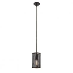 Mesh 1-Light Oil Rubbed Bronze Hanging Mini Kitchen Pendant Light with Metal Shade by Bel Air Lighting