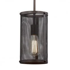 Mesh 1-Light Oil Rubbed Bronze Hanging Mini Kitchen Pendant Light with Metal Shade by Bel Air Lighting -GlowNest Shop rubbed oil bronze bel air lighting pendant lights 10221 rob c3 1000