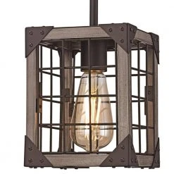 1-Light Oil Rubbed Bronze Hanging Mini Kitchen Pendant Light with Faux Wood Shade by Bel Air Lighting -GlowNest Shop rubbed oil bronze bel air lighting pendant lights 11011 rob c3 1000